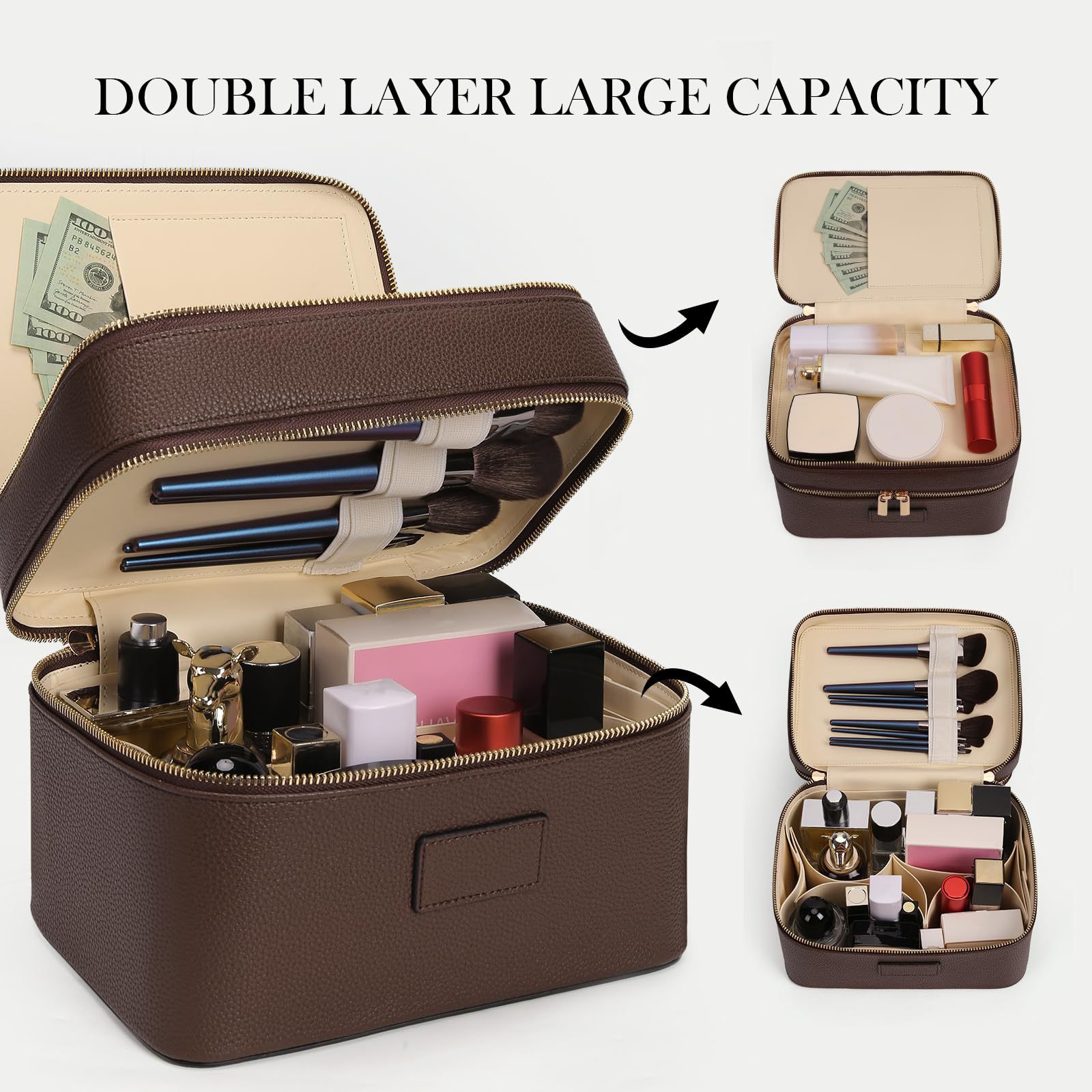 Luxury Bags Leather - Large Capacity Double-layer Luxury Cosmetic Bag